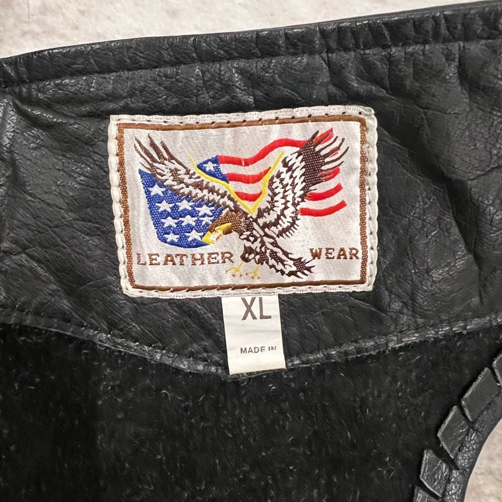 Real Leather black motorcycle chaps zippers Leather Wear Brand XL - Picture 5 of 7